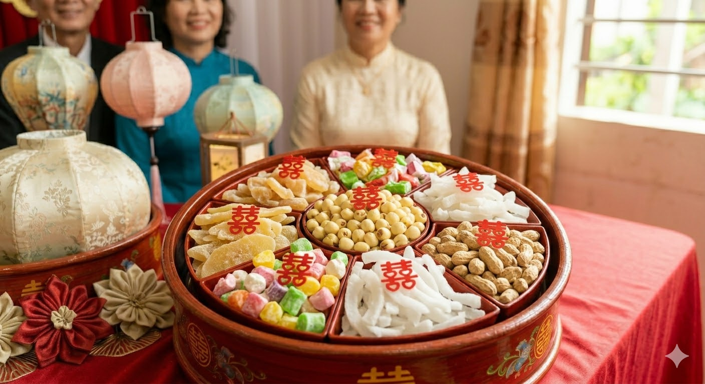 Mâm mứt kẹo trong lễ ăn hỏi