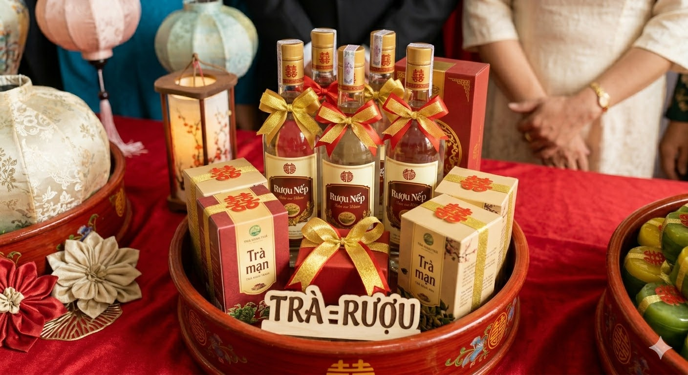 Mâm trà rượu trong lễ ăn hỏi