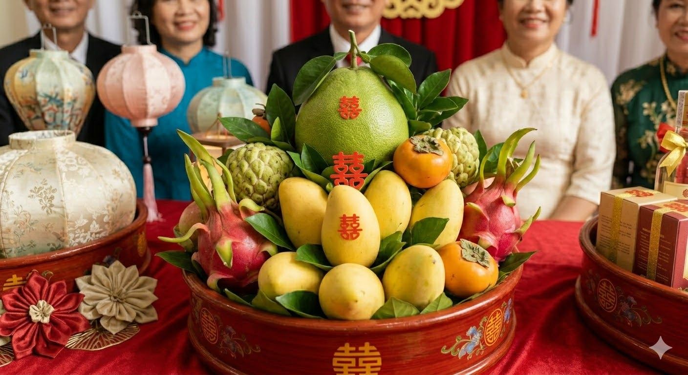 Mâm trái cây ngũ quả trong lễ ăn hỏi